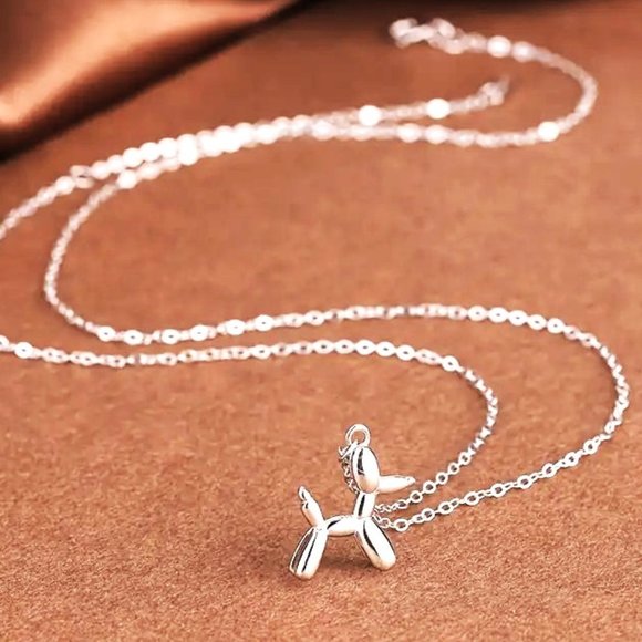 Balloon Dog Necklace & Pendant Silver Tone Chain Puppy Whimsical NEW GIFT - Picture 2 of 2